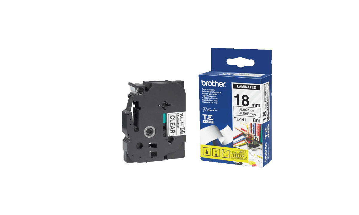 Brother P-touch Tapes, 18 mm, Black On Clear Tape