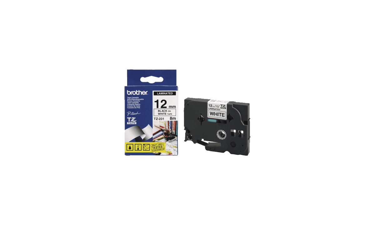 Brother P-touch Tapes, 12 mm, Black On White Tape