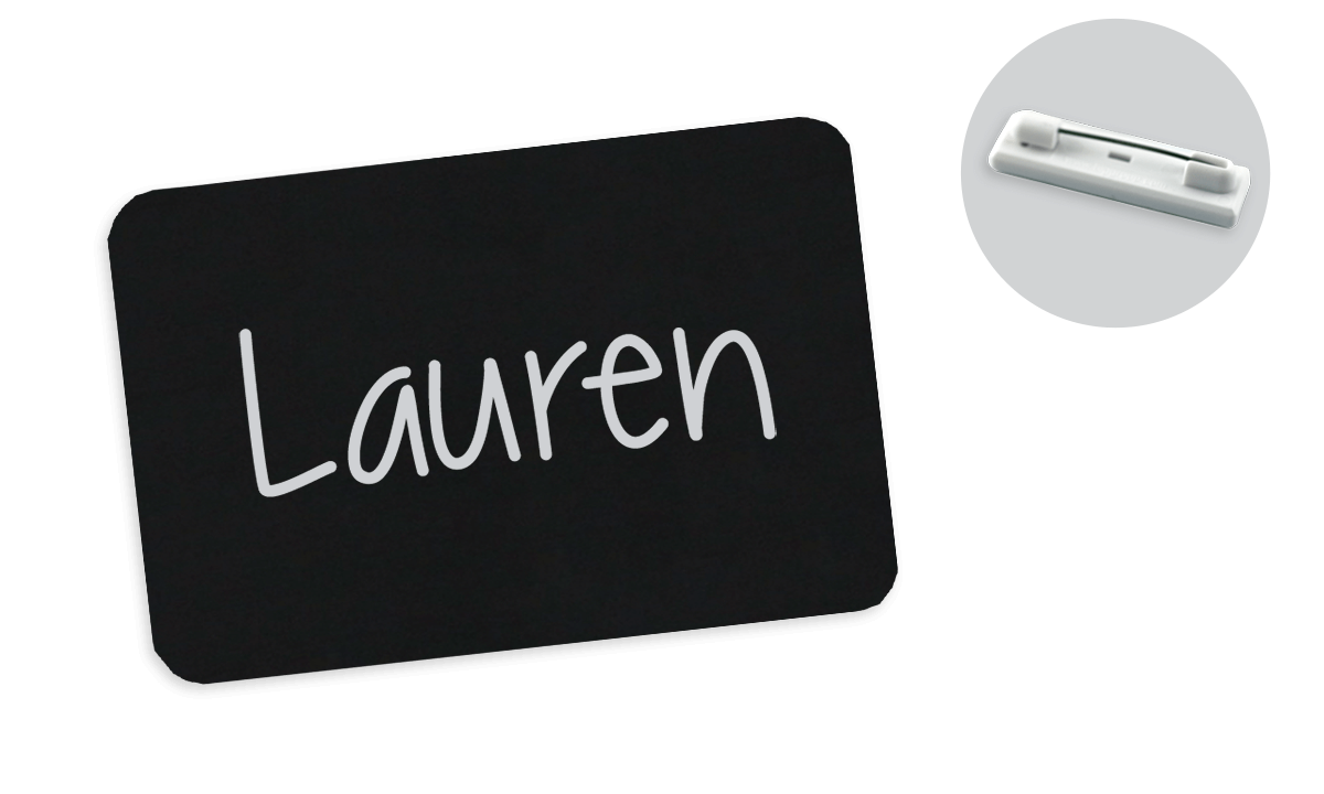 Chalkboard Badge 75mm X 50mm, Blank, Standard Pin Fastener