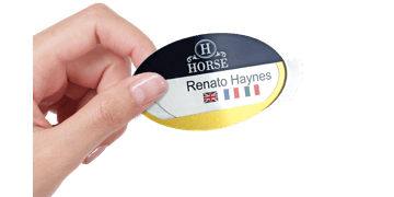 Reusable Selfit® PRO Double line Name Badges, 70 x 40 mm, Oval shape